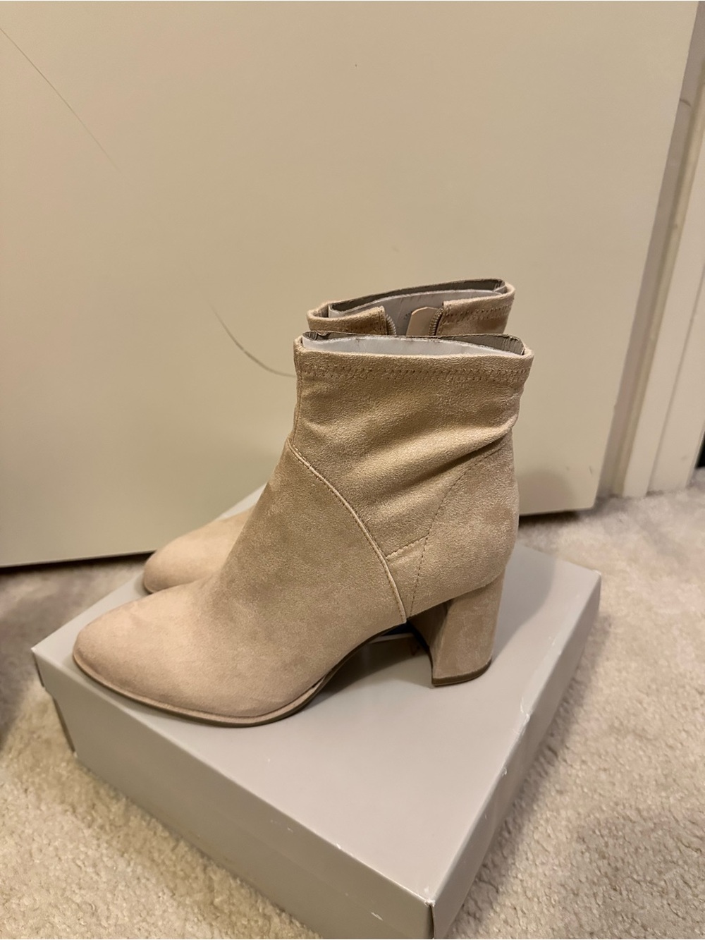 Marc Fisher Beige Suede Pointed Toe Ankle Booties
